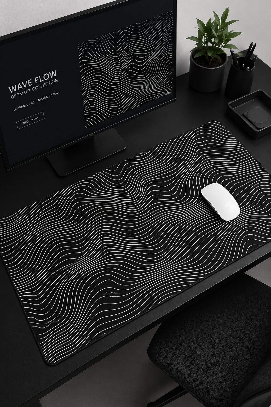 Custom-Printed Charcoal Waves Desk Mat