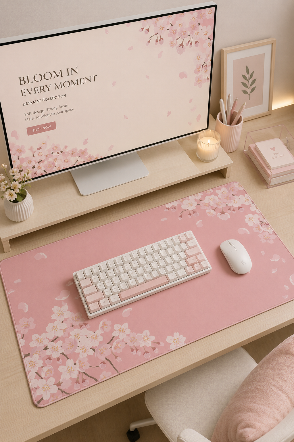 Custom-Printed Cherry Bloom Desk Mat