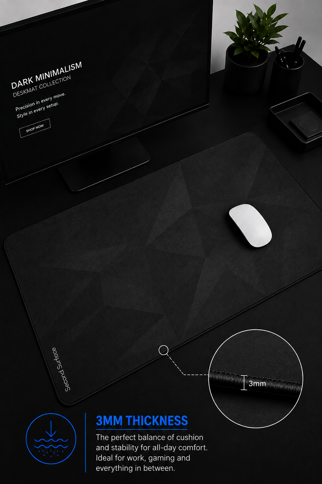 Custom-Printed Dark Minimalism Desk Mat