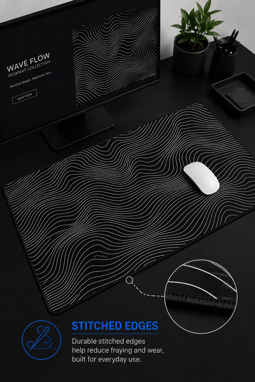 Custom-Printed Charcoal Waves Desk Mat