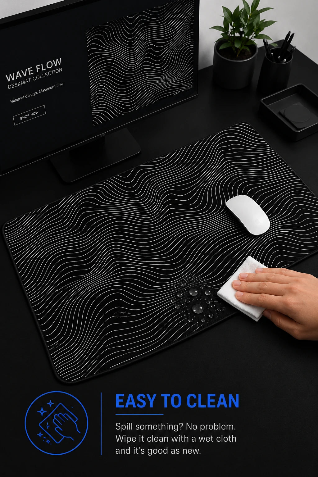 Custom-Printed Charcoal Waves Desk Mat