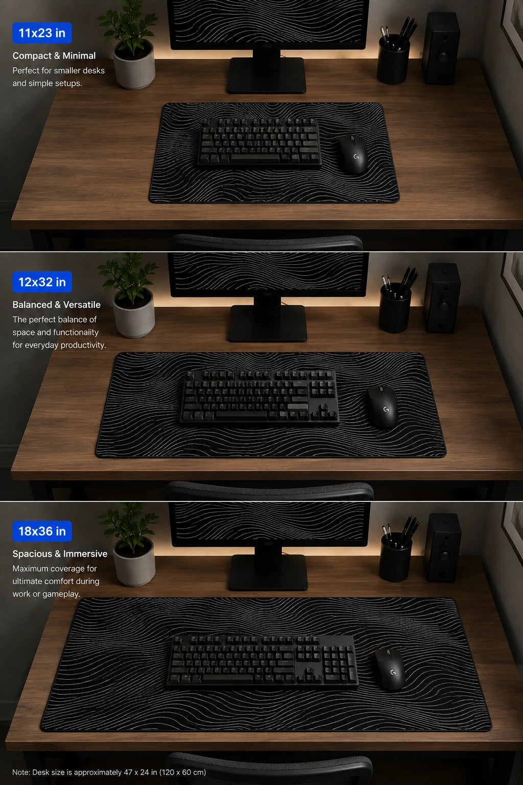 Custom-Printed Charcoal Waves Desk Mat